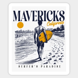 Vintage Surfing Mavericks Beach, California // Retro Surfer Sketch // Surfer's Paradise Sticker